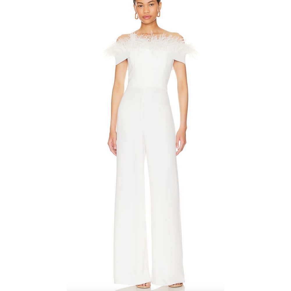 NWOT AMANDA UPRICHARD x REVOLVE Ostrich Feather White Off the Shoulder‎ Jumpsuit